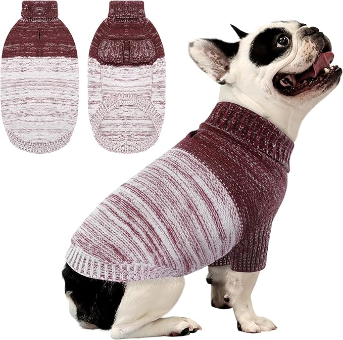 Queenmore Small Dog Sweater, Knitted Pullover Puppy Sweater,Cold Winter Pet Sweaters for Dog Girls Boys, Soft Turtleneck Knit Sweater with Leash Hole,Long Sleeves Christmas DogSweater(Purple,XS)