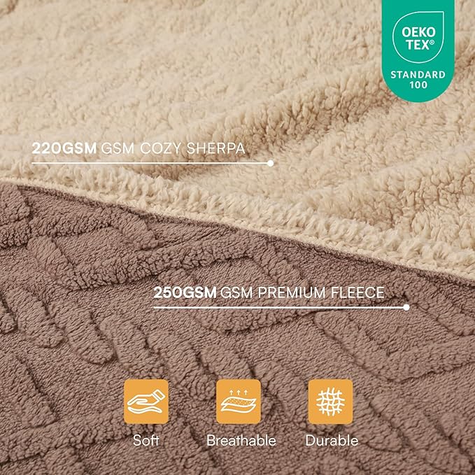 Waterproof Pet Blanket, Liquid Pee Proof Dog Blanket for Sofa Bed Couch, Reversible Sherpa Fleece Furniture Protector Cover for Small Medium Large Dogs Cats, Khaki Queen Size（90" x 82"）