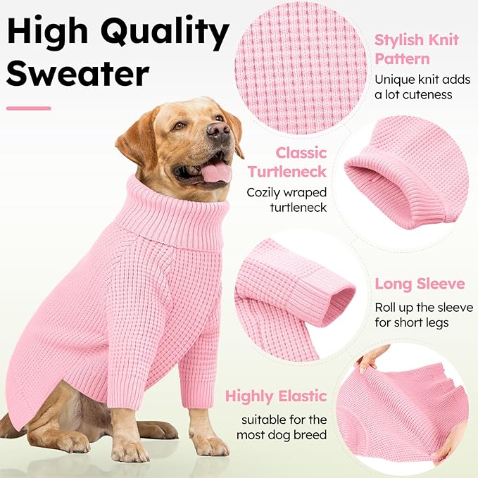 Queenmore Small Dog Sweaters, Dog Sweaters for Small Dogs Male, Pet Sweaters with Check Pattern, Soft Warm Plaid Pull-on Cat Knitwear, Pink S
