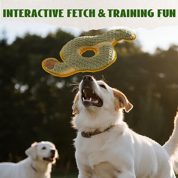 Ring Snake Squeaky Dog Toy, New 2025 Indestructible Dog Toy for Tug of War, Stuffed Toy with Two Tough Layers, Interactive Tug Training to Keep Them Busy, Green
