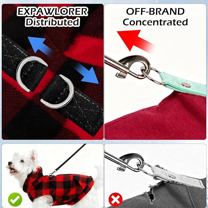 EXPAWLORER Dog Hoodie Fleece Sweater Vest, Plaid Dog Sweatshirt Fall Winter Pet Clothes with Leash Hole, Sleeveless Warm Cozy Puppy Clothing for Cat Small Medium Large Dogs Girl Boy, Checkered XL