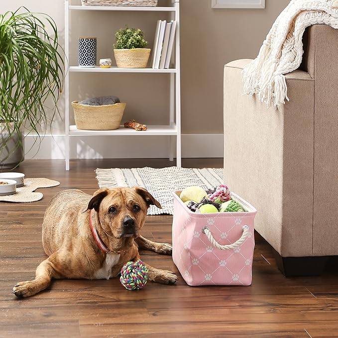 Bone Dry Pet Storage Paw and Bone, Trellis Collection, Small Rectangle, 14x8x9, Pink