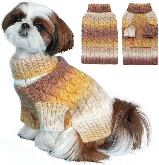 KYEESE Dog Sweater for Small Dogs Thick Cable Knit Dog Turtleneck Knitwear Warm with Sleeves Puppy Sweater Fuzzy, Brown, Small