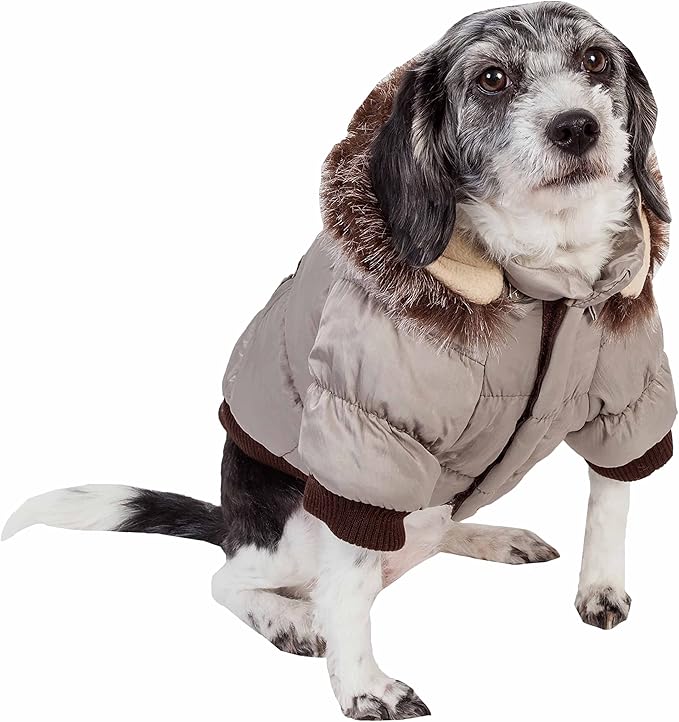 PET LIFE Classic Metallic Fashion Pet Dog Coat Jacket Parka w/ 3M Insulation and Removable Hood, X-Small, Metallic Grey