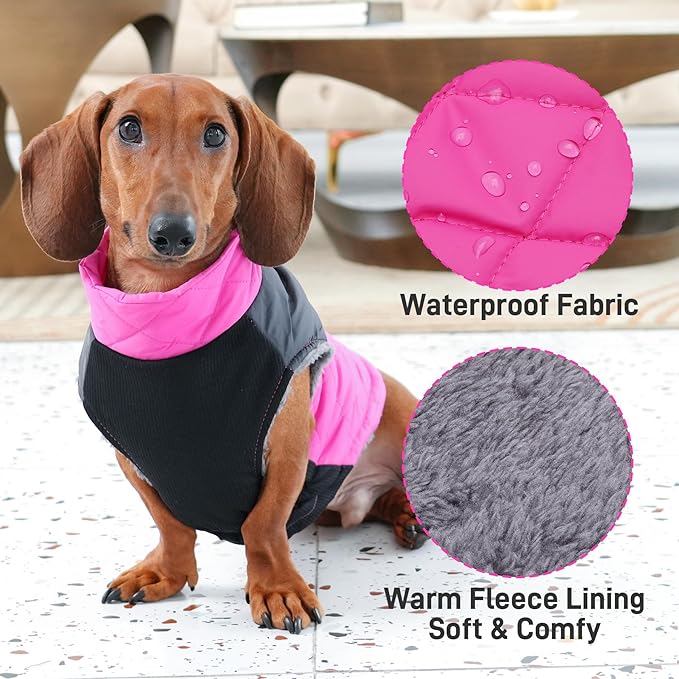 Warm Fleece Dog Coats for Medium Dogs,D-Rings Waterproof Puppy Jacket for Cold Winter,Pink L
