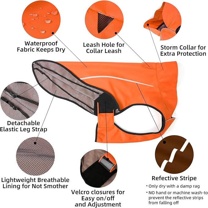 Mile High Life Dog Raincoat, Adjustable Waterproof Reflective Rain Jacket for Small Medium Large Dogs, Lightweight Breathable Pet Rain Coat with Leash Hole(Orange,XS Chest 17-23")