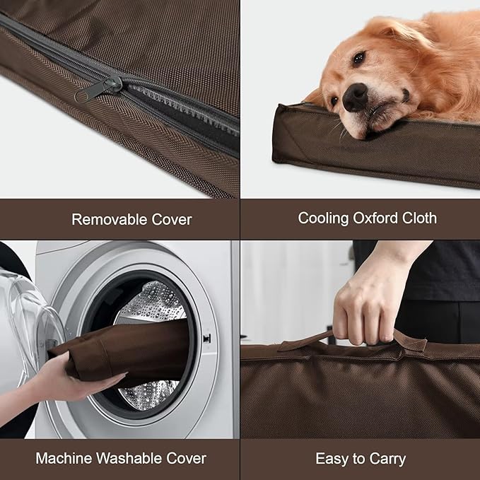 Outdoor Waterproof Dog Bed, Big Dog Bed for Large Size Dogs, Orthopedic Egg Crate Foam Pet Bed with Washable Removable Oxford Cover, 36x27 Inch, Brown