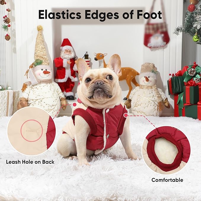 Fleece Lining Extra Warm Dog Hoodie in Winter for Large Dogs Jacket Pet Coats with Hooded,Beige and Red XXL