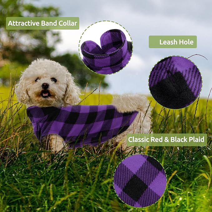 KAMA BRIDAL Spring Autumn Winter Coat Pullover Fleece Vest for Cats Small and Medium Dogs Thin Sweater Purple & Black Plaid (Purple, XXS)