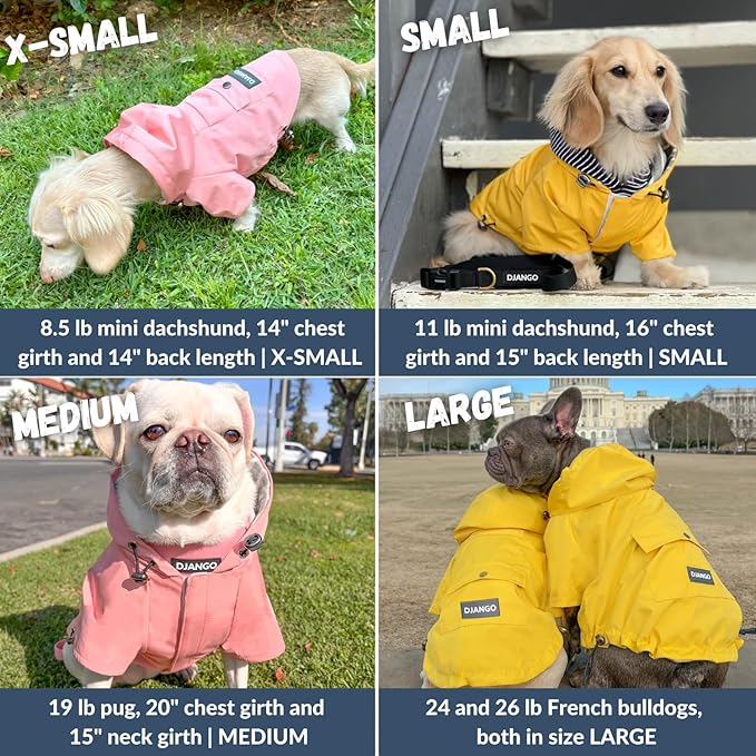 DJANGO Highland Dog Jacket & Raincoat – Water-Repellent, Lined Dog Coat with Hood, Adjustable Fit & Harness Hole – Lightweight Rain & Wind Jacket for Small & Medium Dogs up to 30 lbs (Red, Medium)