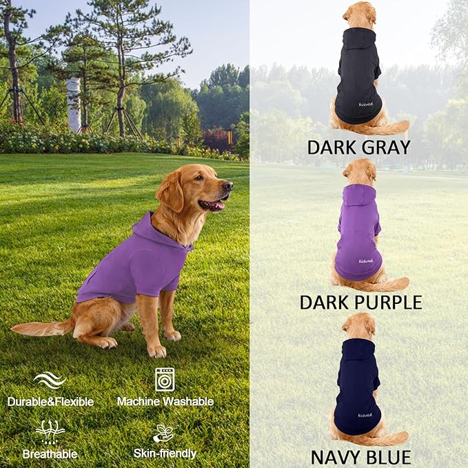 Basic Dog Hoodie Sweatshirts, Pet Clothes Hoodies Sweater with Hat and Leash Hole, Soft Cotton Outfit Coat for Large Medium Small Dogs, Purple (XX-Large)