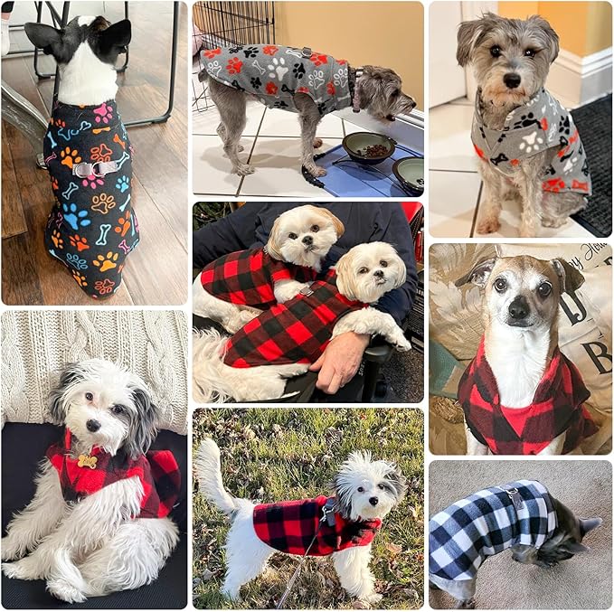 BEAUTYZOO Small Dog Sweater Fleece Vest Winter Jacket, D-Ring Leash Attachment for XS S Puppy Medium Sized Breeds Dogs, Cold Weather Dog Clothes Windproof Keep Warm, Black Bones Paw L