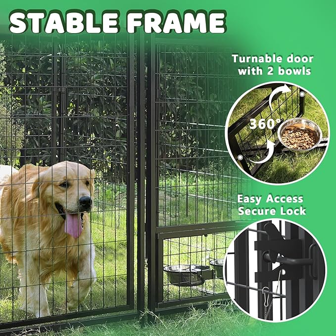 LEMBERI 8x4x4 Outside Dog Kennel with Roof for Large Dogs,Heavy Duty Welded Wire Steel Dog Playpen Fence with Secure Lock, Pet Pen with UV-Resistant Waterproof Cover (93.1''L x 50.4''W x 56.6'H)