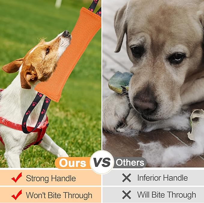 ToLanbbt Dog Tug Toy Bite Jute Pillow Pull Toy with 2 Strong Handles Perfect for Tug of War, Puppy Interactive Play, Tear Resistant Bite Training for Small Medium Large Dogs (Bright Orange-Footprint)