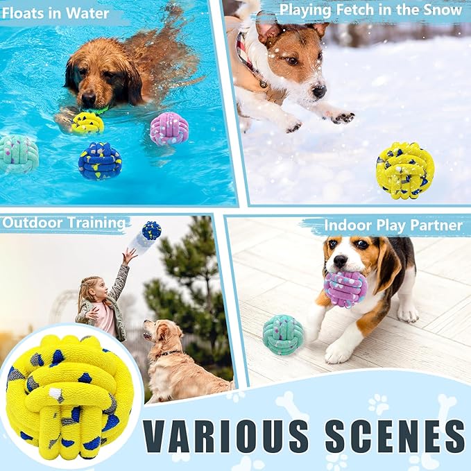 Magicorange Dog Balls Tennis Ball Toys Dog Toy for Aggressive Chewers Indestructible Teething Chew Toys Water Toy Fetch Ball for Dogs (4 Pack)