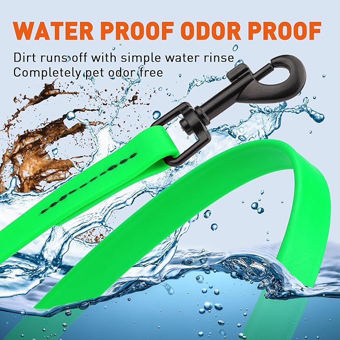 Dogline Biothane Waterproof Dog Leash Strong Coated Nylon Webbing with Black Hardware Odor-Proof Easy to Clean High Performance for Small or Large Dogs Made in USA 2 ft Lead, Tropical Green