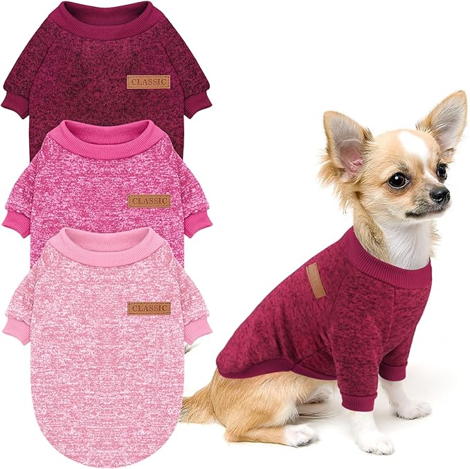 Idepet Pet Dog Classic Knitwear Sweater 3 Pcs, Fleece Coat for Small,Medium Dogs,Warm Pet Dog Cat Clothes,Soft Puppy Customes for Dog Grils Boys,Large