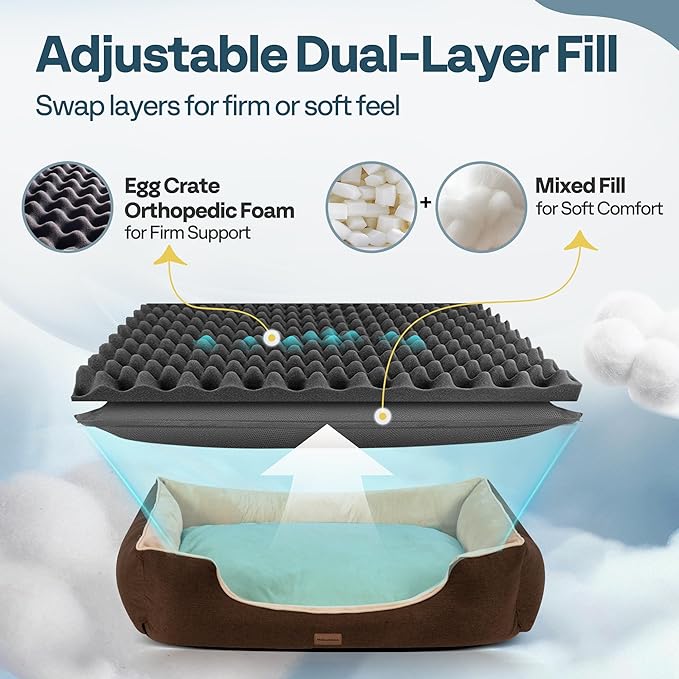 Orthopedic Medium Sized Dog Bed with Removable Washable Cover, Waterproof & Non-Slip Base, Cat Couch Sofa, Comfortable Pet Bed with Cooling/Warming, Dual-Layer Interior Padding, 28 Inch