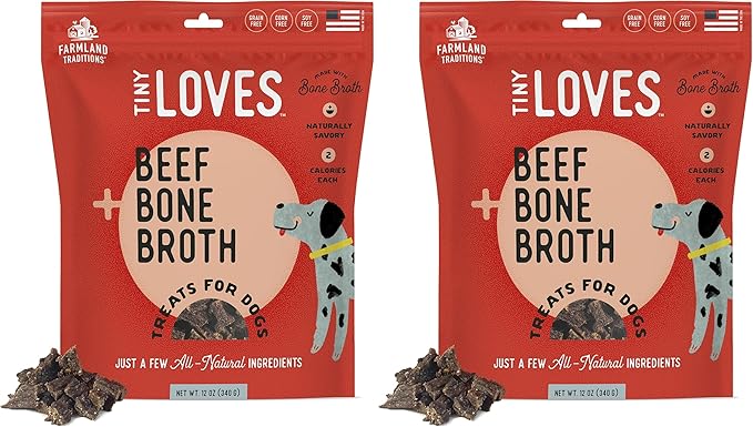 Farmland Traditions Tiny Loves Jerky Trainer Treats for Dogs w/Bone Broth (Beef, 12 oz.) (Pack of 2)