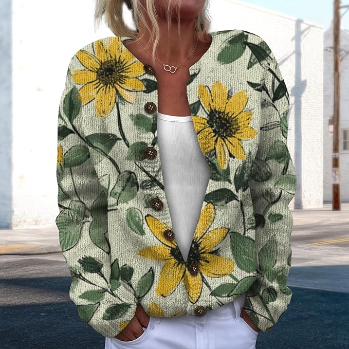 Women Sweaters Cardigan Fashion Long Sleeve Crewneck Sweaters Button Chunky Outerwear Fall Winter Casual Wear
