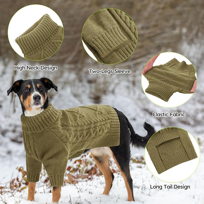 ASENKU Knitted Dog Sweater, Pullover Big Thermal Dog Winter Sweater, Turtleneck Doggy Sweaters for Large Medium Dogs Boy Girl, Warm Pet Sweaters Outfit Border Collie,Pit Bull,Golden Retriever,M