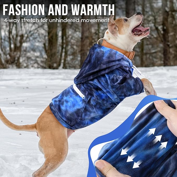 SlowTon Dog Hoodie Tie Dye - Warm Dog Sweater Hoodies with Pocket, Fall Winter Dogs Coat Jacket Pet Outfit Puppy Hooded Sweatshirt Clothes for Small Medium Large Dogs (Blue,L)