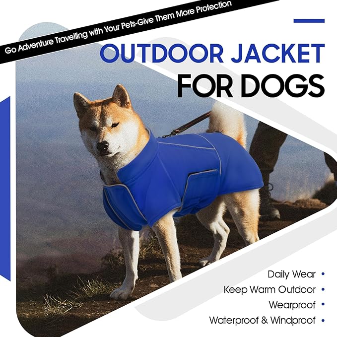ROZKITCH Dog Coats for Large Dogs, Waterproof Raincoat Jacket Windproof Dog Rain Jacket with Fleece Liner & Leash Hole Elastic Bands for Large, Adjustable Belly Vest for Outdoor Hike Travel Blue 2XL
