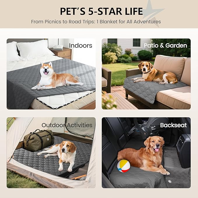 gogobunny 3X Stronger Waterproof Pet Blanket, Scratch Proof Furniture Protector for Dogs Cats, Reversible Cover 40x50 Inch, Dark Grey
