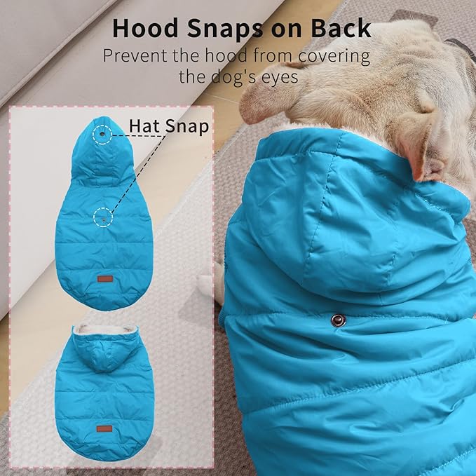 Fleece Lining Extra Warm Dog Hoodie in Winter,Small Dog Jacket Puppy Coats with Hooded,Light Blue XS