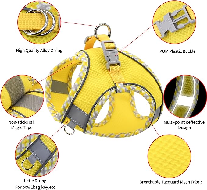 AIITLE Tiny Dog Harness - Lightweight Mesh Step-in Vest for Puppy, Reflective & Escape-Proof Design with High-Stick Magic Tape - Indoor/Outdoor Use for Chihuahua, Maltese, Shih Tzu(Yellow, XXXS)