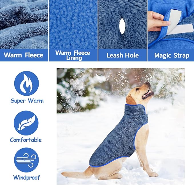 Malier Dog Winter Coat, Reversible Fleece Dog Cold Weather Coats, Windproof Warm Snow Puppy Jacket Vest Pet Clothes for Small Medium Large Dogs (Blue, XX-Large)