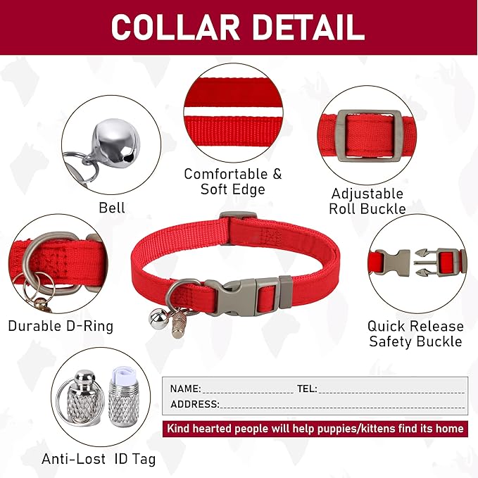 GAMUDA Small Pet Harness Collar and Leash Set, Step in No Chock No Pull Linen Fabric Soft Mesh Dog Vest Harnesses Reflective for Dogs Puppy Cats Kitten Rabbit (Red, S)