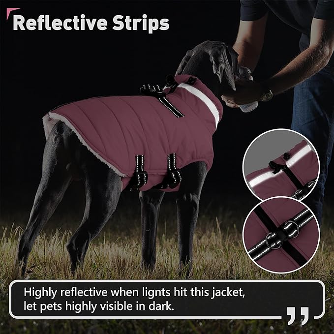 Dogcheer Dog Coat with Harness, Waterproof Dog Jacket Adjustable Winter Coat with Zipper, Christmas Puppy Snow Jacket Fleece Sweater for Small Medium Large Dogs - Light Pink M