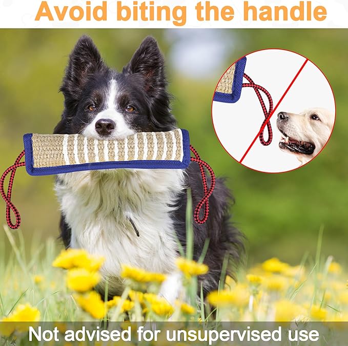 ToLanbbt Dog Tug Toy Bite Jute Pillow Pull Toy with 2 Strong Handles Perfect for Tug of War, Puppy Interactive Play, Tear Resistant Bite Training for Small Medium Large Dogs (Blue-Rhombic)