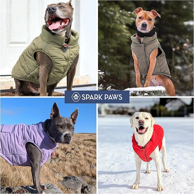 Spark Paws Dog Winter Jacket, Water-Resistant Coat, Warm Reflective Windproof Fleece-Interior, for Medium and Large Dogs - Tan - S