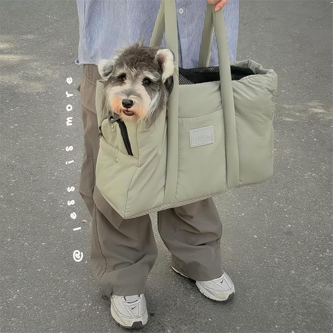 Dog Walking Bag Sling, Dog Carrier Purse with Safety Leash Clip,Warm Soft Sided Pet Carrier Purse for Small Medium Dogs Cats Portable Hands-Free Shoulder Tote for Outdoor Travel (Grayish Green)