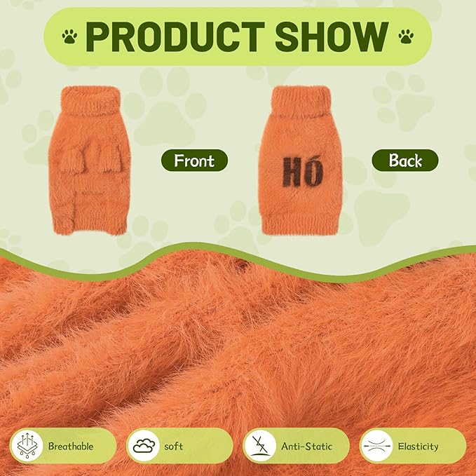 Small Dog Furry Pullover Sweater, Classic Turtleneck Dog Clothes for Cold Weather Cute Warm Pet Clothes for Chihuahua, Bulldog, Dachshund, Pug Orange Large