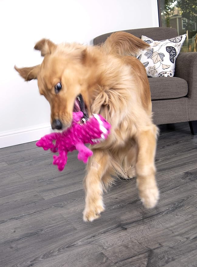 goDog Gators Squeaky Plush Dog Toy with Chew Guard Technology, Durable Fabric & Squeaker for Active Play, Pink, Large