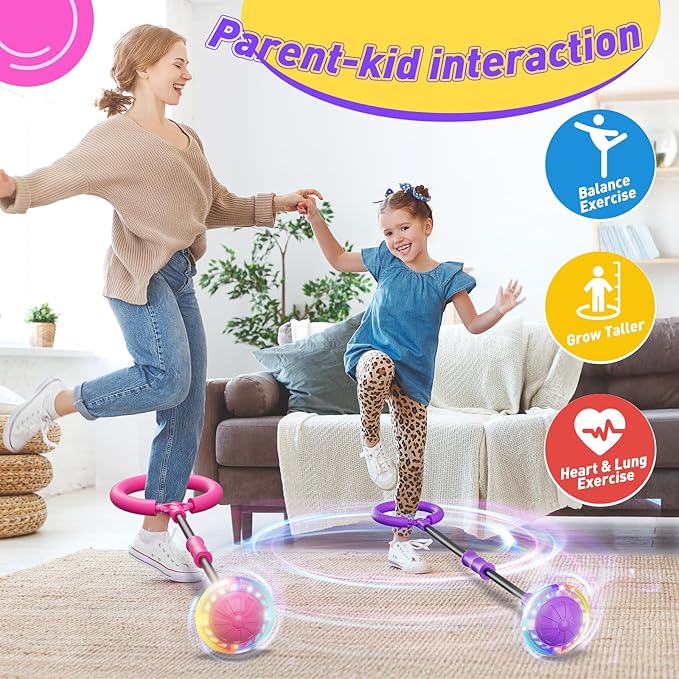 Flooyes Skip Ball for Kids, Ankle Skip Ball Toy with Counter, Timer and Cal Calculator, Girl Birthday Gifts for Age 6 7 8 9 10+, Rechargeable Colorful Flash Wheel Skip Ball for Girls Women