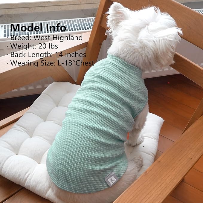 KYEESE 2Pack Dog Shirts Waffle for Small Dogs Stretchy Pet T-Shirts Lightweight Dog Tank Top Sleeveless Dogs Vest Breathable, X-Large, Green+Grey