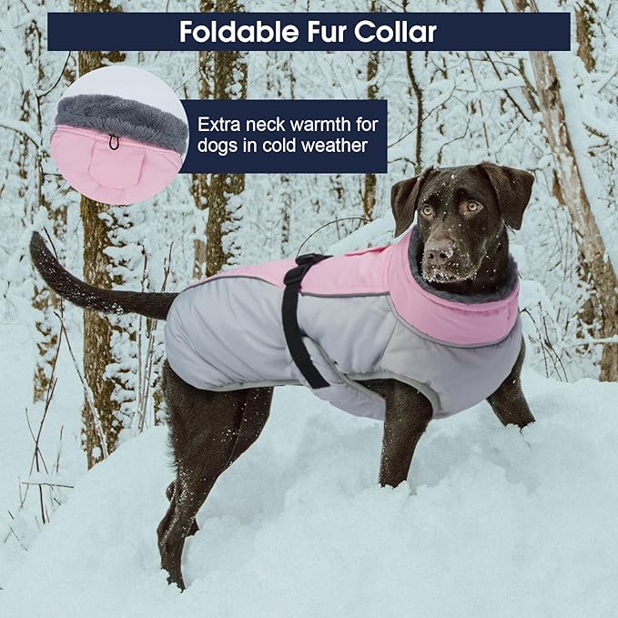IECOii Dog Coat for Extra Large Dogs - Reflective Adjustable Jacket with Buckle Fleece Turtleneck for Cold Weather - Soft Winter Coat for Giant Breed Dogs, Great Dane Winter Clothes, Pink, 4XL