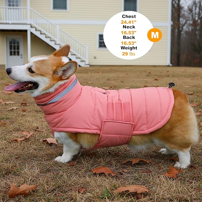 Dog Coat, Waterproof Winter Jacket, Warm Windproof Jacket, Reflective Adjustable Turtleneck Coats for Small Dogs with Hook & Loop - Pink02 - S