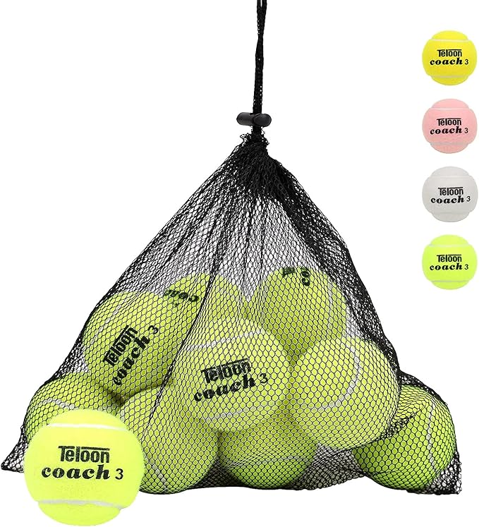 Teloon Pressure Training Tennis Balls-12 or 18 Count-Mesh Carry Bag，4 Colors Available，Pressureless Training Exercise Tennis Balls for Beginners.