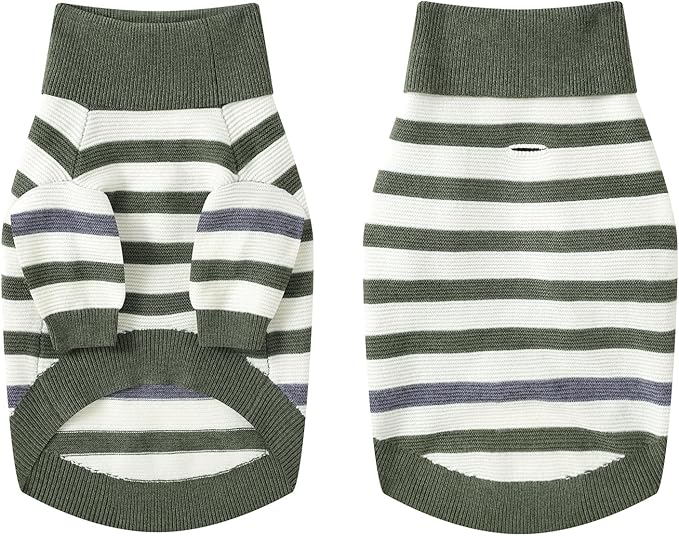 Small Dog Sweater, Knitted Striped Pullover Dog Clothes for Cold Weather, Thick Warm Cozy Stretchy Sweater for Chihuahua, Bulldog, Dachshund, Pug(Green & White Strip, XL)