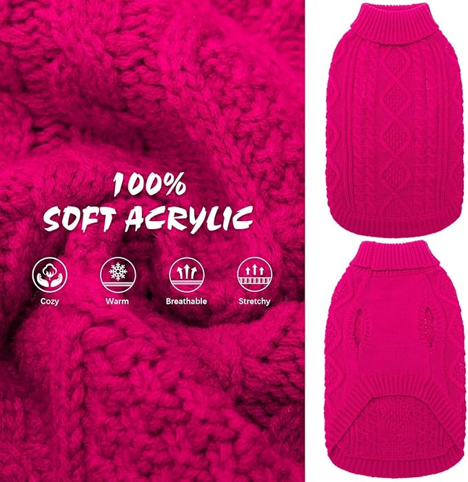 BINGPET Thermal Knitted Dog Sweater for Small Medium Large Dogs,Winter Dog Cat Coat Warm Sweartershirts Outfits,Classic Cable Knit Turtleneck Pullover Dog Jumper Coat Warm Sweartershirts(Rosered,L)