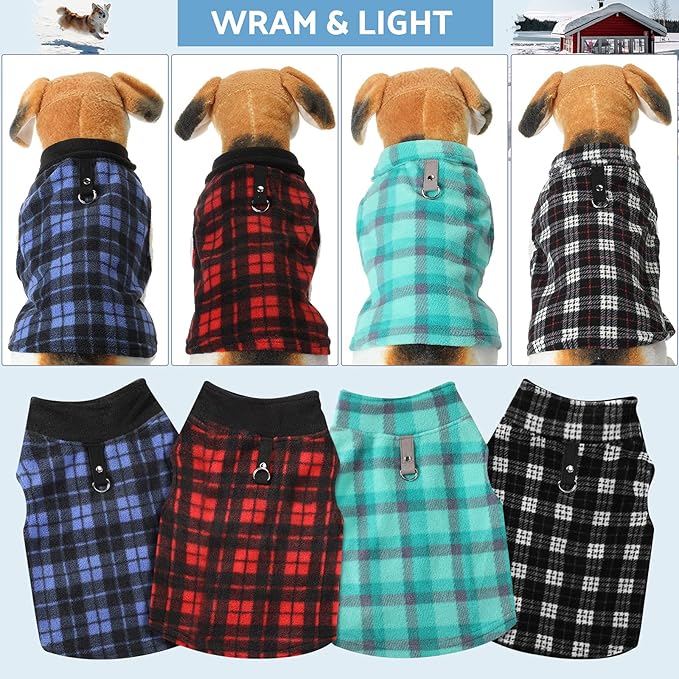 Weewooday 4 Pieces Winter Fabric Dog Sweaters with Leash Ring Soft Fleece Vest Pullover Pet Jacket Warm Dog Clothes Coats for Pet Puppy Cats Chihuahua(M(Neck:11.8-12.6” Chest:16.5-18.5”))