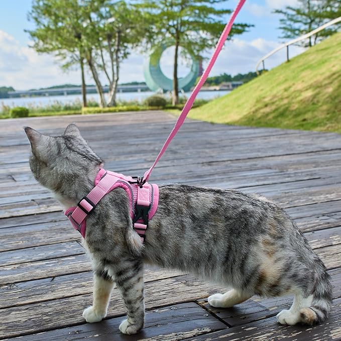 Cat Harness and Leash Set Escape Proof Tactical Extra Large Kitten Harness Emotional Support Cat Vest, Pink, XL