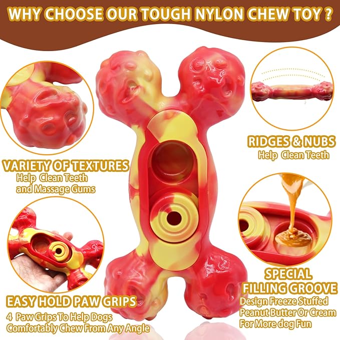 Magicorange Dog Chew Toys for Aggressive Chewers, 1 Pack Indestructible Toy for Medium/Large Breed, Nylon Dog Toys to Keep Them Busy,Bacon Flavor (Orange)