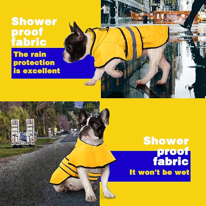 Paiaite Dog Raincoat: Hooded Slicker Poncho, Durable Waterproof Jacket with Reflective Stripes for Safety, Convenient Leash Hole, and Adjustable Fit, Perfect for Small, Medium, and Large Dogs Yellow M