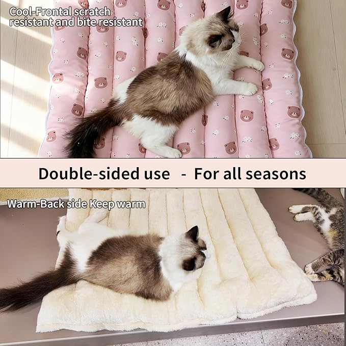 Geometric Cat Tunnel Toy with Winter Warm Cat Bed, Reversible Plush & Fleece, Collapsible Pet Play Mat for Indoor Rabbits, Kittens, Ferrets,Puppy,Diameter 11 Inch (Pink)